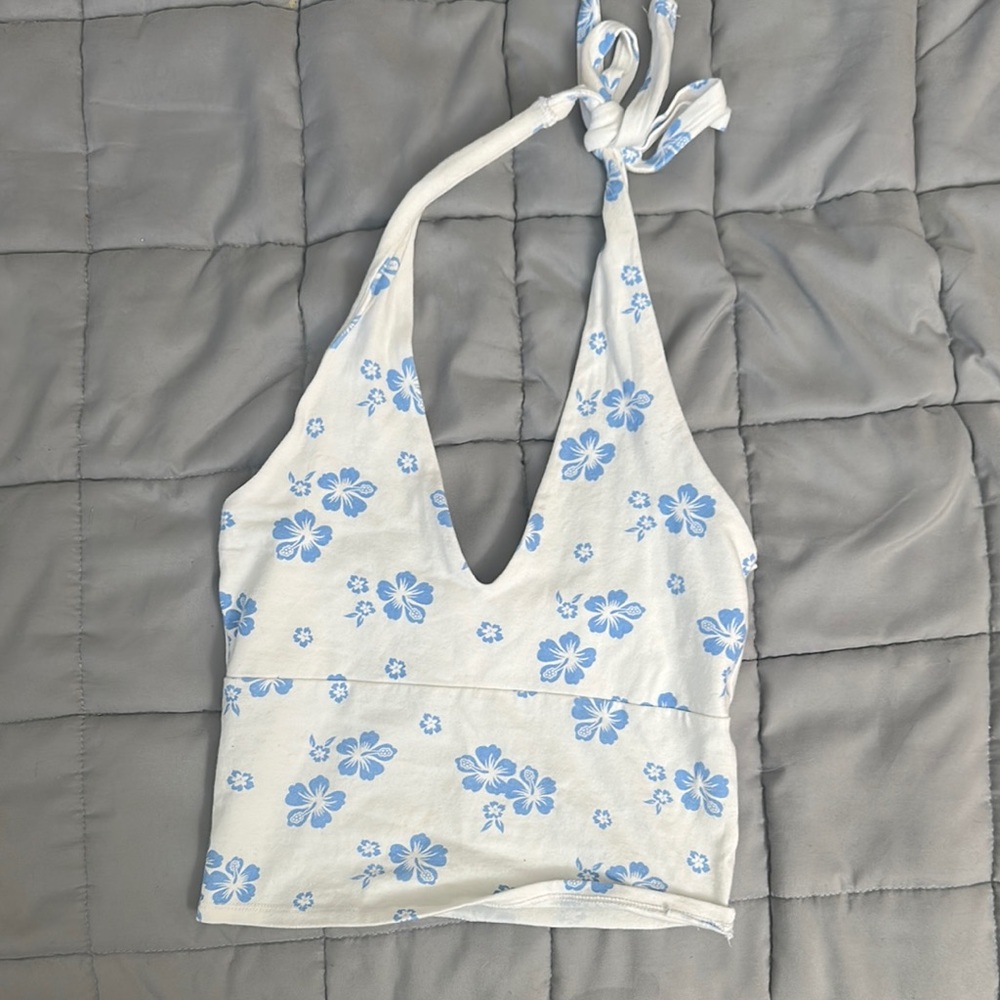 Floral Hollister Halter Top with Blue Flowers
